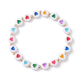 Honeyhandy Heart Pattern Flat Round Acrylic Beads Stretch Bracelet for Kid, Colorful, Inner Diameter: 1-3/4 inch(4.4cm)