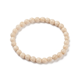 Honeyhandy Natural Fossil Bead Stretch Bracelets, Faceted, Round, 2 inch~2-3/8 inch(5~6cm), Bead: 5.8~6.8mm