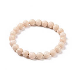 Honeyhandy Natural Fossil Bead Stretch Bracelets, Faceted, Round, 2-1/8 inch~2-3/8 inch(5.5~6cm), Bead: 8mm