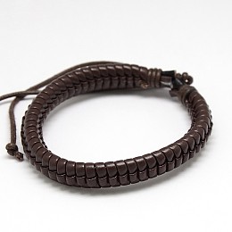 Honeyhandy Trendy Unisex Casual Style Leather Wrapped PU Leather Bracelets, with Waxed Cord, Saddle Brown, 54mm