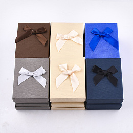 Honeyhandy Cardboard Jewelry Set Boxes, with Sponge Inside, Rectangle with Bowknot, Mixed Color, 9x7x3.3cm