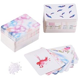 PandaHall 160pcs 8 Colors Necklace & Earring Display Cards, Birds/Feather Rectangle Display Cards with 200pcs Plastic Ear Nuts, 72x51x0.5mm