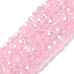 Baking Electroplate Glass Beads Strands, AB Color, Faceted, Round, Flamingo, 10x8mm, Hole: 1mm, about 63~65pcs/strand, 18.90''(48~50cm)