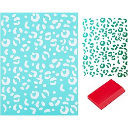 GORGECRAFT Cheetah Printing Stencil Self-Adhesive Silk Reusable Stencils with Squeegees for Home Decoration Wooden Board, T-Shirt, Pillow Fabric