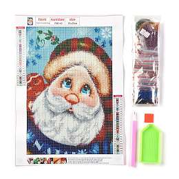 Honeyhandy Christmas Theme DIY Diamond Painting Canvas Kits for Kids, Including Canvas Picture, Resin Rhinestone, Plastic Tray Plate, Diamond Sticky Pen and Square Glue Clay, Santa Claus Pattern, 0.3x0.1cm, 24 bags