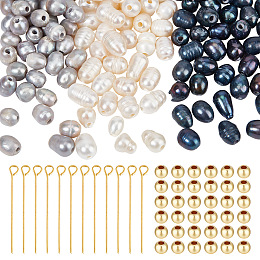 Nbeads DIY Jewelry Making Finding Kit, Including Natural Pearl Loose Beads, Iron Eye Pin, Brass Round Spacer Beads, Mixed Color, 200Pcs/box