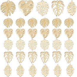 PandaHall Elite 35Pcs Monstera Leaf Charms, 5 Style Tropical Leaf Charms Metal Embellishments Stainless Steel Hollow Leaf Pendants for Jewelry Making DIY Necklace Earring Decoration, Golden