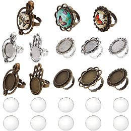 SUNNYCLUE 10Pcs Cabochon Setting Ring Cabochon Ring Kit Glass Cabochon Rings Flower Hamsa Hand Skull Oval Ring Blanks Finger Rings Bezel Cabochon Ring Blanks for Jewelry Making Kits DIY Supplies