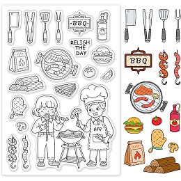 PandaHall Elite Let's BBQ Clear Stamps, Transparent PVC Plastic Stamp Seal Tableware/Barbecue/Bakeware Camping Stamp Decorative Stamp for Holiday Card Making Decoration and DIY Scrapbooking Journaling