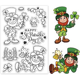 GLOBLELAND Happy St. Patrick's Day Clear Stamps Lucky Grass Silicone Stamps Rubber Transparent Rubber Seal Stamps for Card Making DIY Scrapbooking Photo Album Decoration