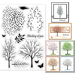 GLOBLELAND Tree Clear Stamps for DIY Scrapbooking Decor Butterflies Seasons Leaves Transparent Silicone Stamps for Making Cards Photo Album Decor