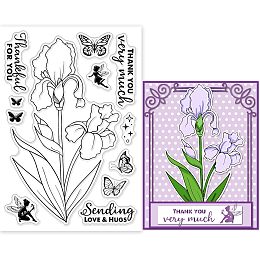 GLOBLELAND Iris Flowers Clear Stamps for DIY Scrapbooking Elves Butterfly Silicone Clear Stamp Seals for Cards Making Photo Album Journal Home Decoration