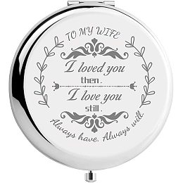 CREATCABIN Wife Compact Makeup Mirror Stainless Steel to My Wife from Husband Personalized Mini Pocket Travel Engraved Mirrors Silver for Purse Christmas Birthday Thanksgiving Valentine's Day Gifts