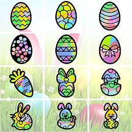 AHANDMAKER 24 Pcs Easter Stained Glass Effect Paper Suncatchers Easter Window Clings Easter Eggs Easter Bunny DIY Kit Stained Suncatchers Kits for Easter Windows Arts Glass Indoor Window Door Decals