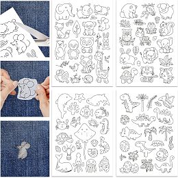 GLOBLELAND 4 Sheets Cartoon Animal Water Soluble Stabilizer Hand Sewing Stabilizers with Pre Printed Stick and Stitch Self Adhesive Wash Away Stabilizer for Bags Cloth Embroidery Hand Sewing Lover