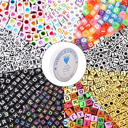 Arricraft 1800Pcs 200Pcs/Style 9 Styles DIY Jewelry Set Making, Bracelet with Opaque & Transparent & Plated & Spray Painted & Antique Style Acrylic Beads, Cube and Elastic Crystal Thread, Mixed Color, 1800Pcs/Bag