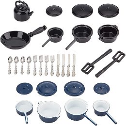 FINGERINSPIRE 30 Pcs Dollhouse Miniature Metal Pots and Pans Miniature Stovetop Cookware Mini Kitchen Cookware Dollhouse Decoration Accessories Party Supplies for Pretend Play Cooking Game