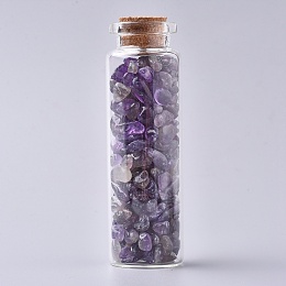 Honeyhandy Glass Wishing Bottle, For Pendant Decoration, with Amethyst Chip Beads Inside and Cork Stopper, 22x71mm