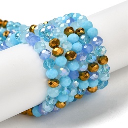 Honeyhandy Glass Beads Strands, Faceted, Rondelle, Pale Turquoise, 6x5mm, Hole: 1mm, about 85~88pcs/strand, 16.1~16.5 inch(41~42cm)