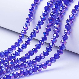 Honeyhandy Electroplate Glass Beads Strands, AB Color Plated, Faceted, Rondelle, Blue, 2.3~2.7x2mm, Hole: 0.4mm, about 150~155pcs/strand, 32~33cm