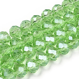 Electroplate Glass Beads Strands, Pearl Luster Plated, Faceted, Rondelle, Light Green, 3.5x3mm, Hole: 0.4mm, about 123~127pcs/strand, 13.7~14.1 inch(35~36cm)