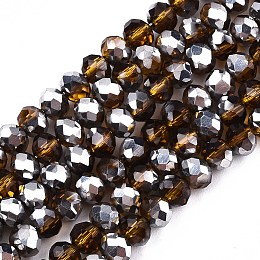 ARRICRAFT Electroplate Glass Beads Strands, Half Platinum Plated, Faceted, Rondelle, Goldenrod, 4x3mm, Hole: 1mm, about 137pcs/strand, 18.11 inches(46cm)