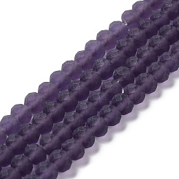 Honeyhandy Transparent Glass Beads Strands, Faceted, Frosted, Rondelle, Purple, 4mm, Hole: 1mm, about 113~115pcs/strand, 41~42cm