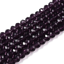 Glass Beads Strands, Faceted, Rondelle, Purple, 4mm, Hole: 0.9mm, about 113~115pcs/strand, 16.14~16.34 inch(41~41.5cm)