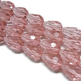 Honeyhandy Glass Beads Strands, Faceted, Drop, Indian Red, 12x8mm, Hole: 1mm, about 56~58pcs/strand, 25~27 inch