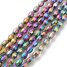 Honeyhandy Electroplate Glass Beads Strands, Full Multi-color Plated, Faceted, Oval, Colorful, 6x4mm, Hole: 1mm, about 65pcs/strand, 16 inch