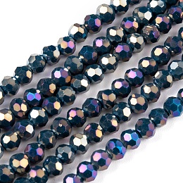 Honeyhandy Faceted Round Full Rainbow Plated Electroplate Glass Beads Strands, Marine Blue, 4mm, Hole: 1mm, about 90~95pcs/strand, 12.8~13.6 inch(32~34cm)