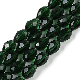 Transparent Glass Beads Strands, Faceted, Teardrop, Dark Green, 8x6mm, Hole: 1.2mm, about 65~67pcs/strand, 20.08 inch(51cm)