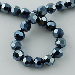 Honeyhandy Electroplate Glass Bead Strands, Pearl Luster Plated, Faceted, Round, Prussian Blue, 4mm