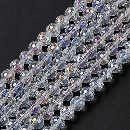 Honeyhandy Electroplate Glass Bead Strands, AB Color Plated, Faceted, Round, Clear AB, 8mm, Hole: 1mm, about 72pcs/strand, 21.8 inch