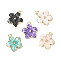 Honeyhandy Alloy Enamel Pendants, Cadmium Free & Nickel Free & Lead Free, Golden, Flower Charm, Mixed Color, 16x14x2.4mm, Hole: 1.5mm