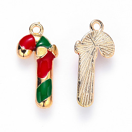 Honeyhandy Alloy Enamel Pendants, for Christmas, Candy Cane, Light Gold, Red, 20x9.5x3mm, Hole: 1.4mm