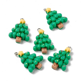 Honeyhandy Christmas Theme Opaque Resin Pendants, with Platinum Tone Iron Findings, Christmas Tree, Green, 27.5x19.5x6.5mm, Hole: 2mm