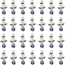 PandaHall Elite 30pcs Angel Wing Charms, Antique Silver Angle Wing Pendants with White Pearl Beads Blue Evil Eyes Angel Fairy Wing Beads Dangle Pendants for DIY Necklace Bracelet Jewelry Keychain Making