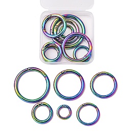 WADORN&reg 12Pcs 6 Style Rainbow Color Alloy Spring Gate Rings, for Handbag Ornaments Decoration, Cadmium Free & Lead Free, Round Ring, Multi-color, 19.6~47.6x3.8~4.8mm, Hole: 12~38mm, 2pcs/style