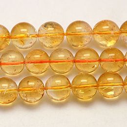 Honeyhandy Grade A Natural Citrine Beads Strands, Round, 6mm, Hole: 1mm about 60~65pcs/strand, 15.5 inch