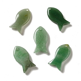 Honeyhandy Natural Green Aventurine Pendants, Fish Charms, 39x20x7~7.5mm, Hole: 2.3mm