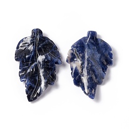 Honeyhandy Natural Sodalite Pendants, Leaf Charms, 41.5x25~26x5mm, Hole: 0.8mm