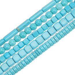 OLYCRAFT 726 Pcs Turquoise Beads Turquoise Round Loose Beads 5 Styles Flat Round Cube Disc Gemstone Beads for Bracelets Necklace Jewelry Making