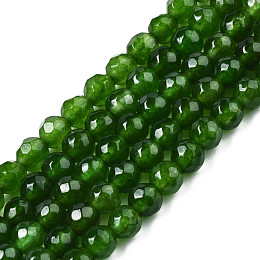 Honeyhandy Natural White Jade Bead Strands, Dyed, Faceted, Round, Green, 4mm, Hole: 1mm, about 88~89pcs/strand, 14.37~14.57 inch(36.5~37cm)