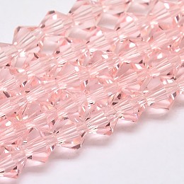 Honeyhandy Imitate Austrian Crystal Bicone Glass Beads Strands, Grade AA, Faceted, Pink, 3x3mm, Hole: 1mm, about 120~125pcs/strand, 14.8 inch