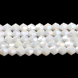 Honeyhandy Opaque Solid Color Electroplate Glass Beads Strands, AB Color Plated, Faceted, Bicone, White, 4x4mm, Hole: 0.8mm, about 87~98pcs/strand, 12.76~14.61 inch(32.4~37.1cm)