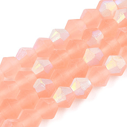 Honeyhandy Imitate Austrian Crystal Bicone Frosted Glass Beads Strands, Grade AA, Faceted, Light Salmon, 4x4mm, Hole: 1mm, about 87~89pcs/strand, 13.19~13.39 inch(33.5~34cm)