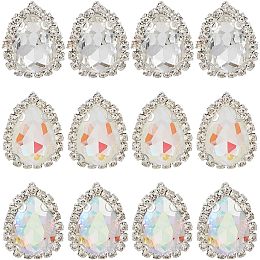 GORGECRAFT 24Pcs Teardrop Rhinestones Flatback Crystal Glass Claw Rhinestones Sew On Teardrop Faceted Buttons with Platinum Tone Brass Prong Settings for Clothing Wedding Bouquet, 3 Colors