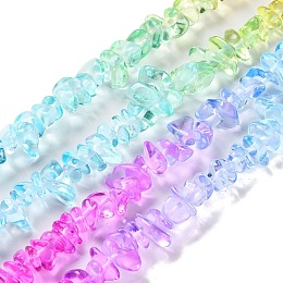 Honeyhandy Spray Painted Transparent Glass Beads Strands, Imitation Gemstone, Chip, Colorful, 1~7x4~14x3~7.5mm, Hole: 0.4mm, 31.50''~31.69''(80~80.5cm)