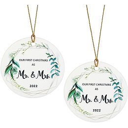 GORGECRAFT 2PCS Christmas as Mr & Mrs Ornament 2022 Wedding 2.8" Ceramic Elegant Hanging Christmas Tree Decorations Romantic Couples Gift Bridal Shower Gifts